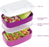deocose All-in-One Stackable Bento Lunch Box Container - Sleek and Modern Bento-Style Design Includes 2 Stackable Containers, Built-in Plastic Utensil Set, and Nylon Sealing Strap (Purple)